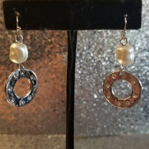 Pearl and Circle Dangle Earrings